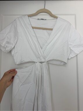 Zara White Tie V-Neck Dress